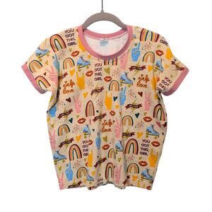 Handmade Women's Sz 12 Girl Power Baby Tee T Shirt All Over Print Pink Glitter